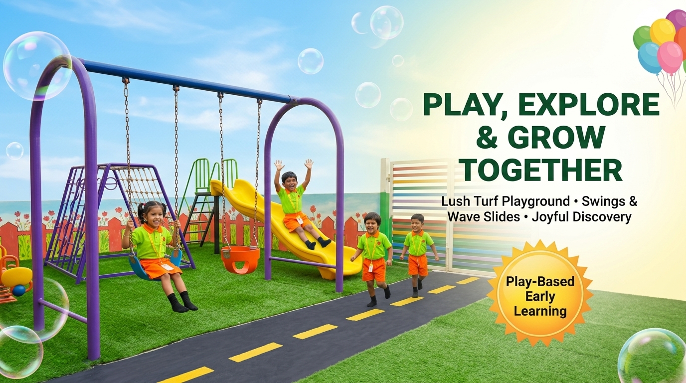 Appy Kidz Outdoor Play Wave Slide Swings and Turf Playground Activities Banner